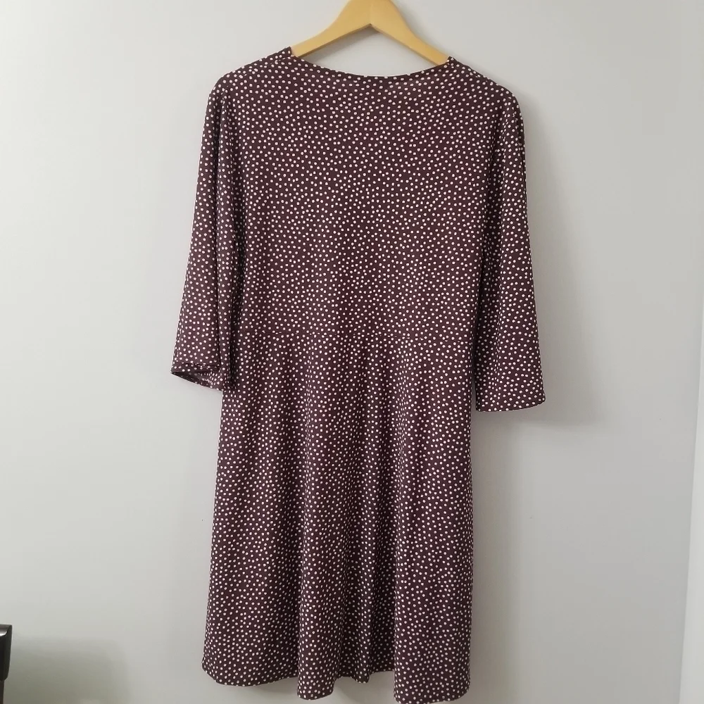 𝅺polka Dot Illusion Faux Wrap Loose Dress Lg 3/4 Sleeve - Picture 7 of 8